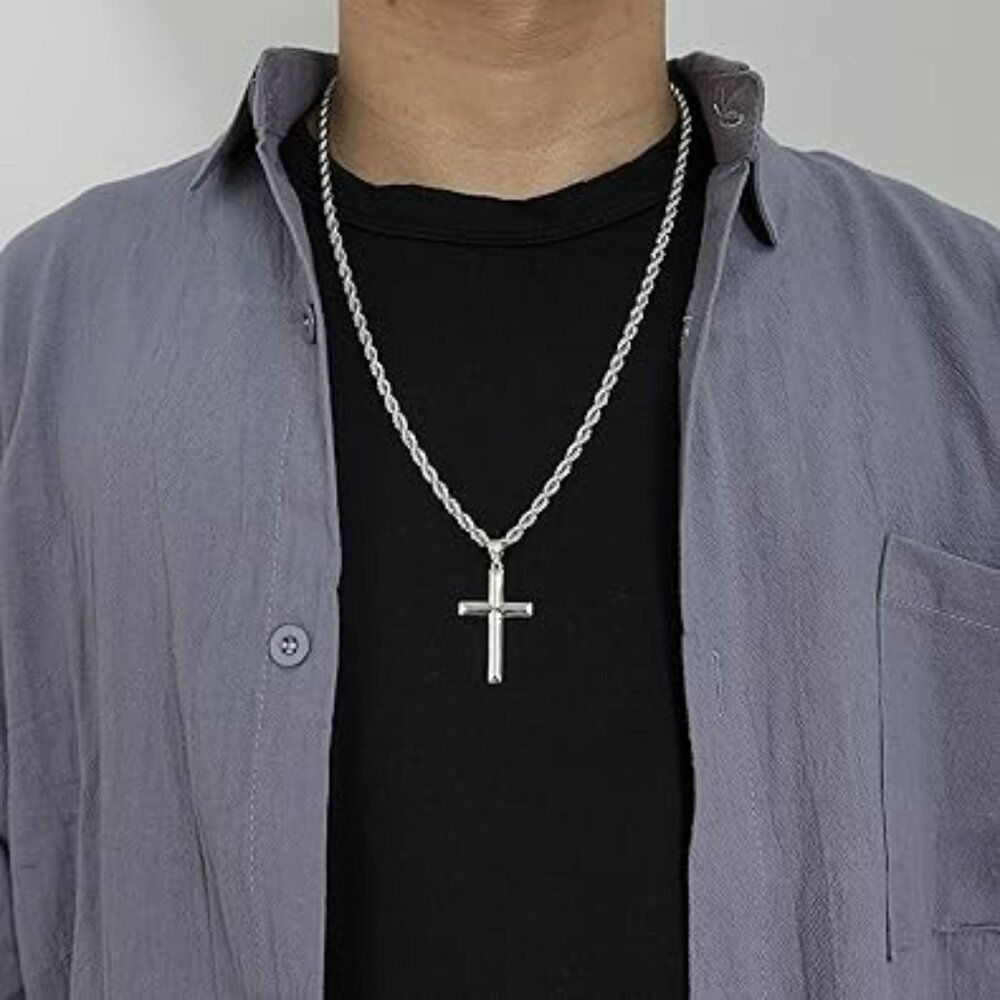 Neiman Marcus 18k White Gold on 925 Sterling Silver Cross Necklace